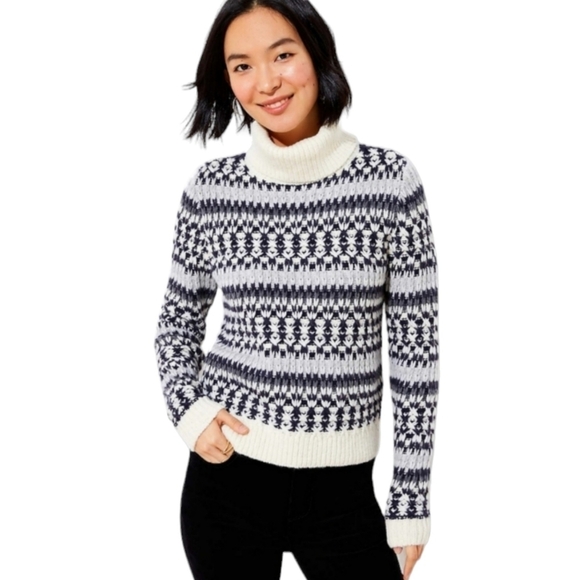 Loft - Knit Stitched Striped Turtleneck Sweater - Picture 2 of 16